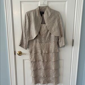 Elegant Beige Tiered Dress with Jacket